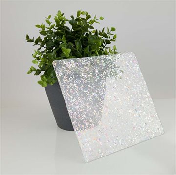 Sølvflagg transparent glitter akryl 1220 x 2440 mm