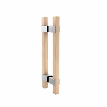 Trehåndtak for badstuedør, blank krom