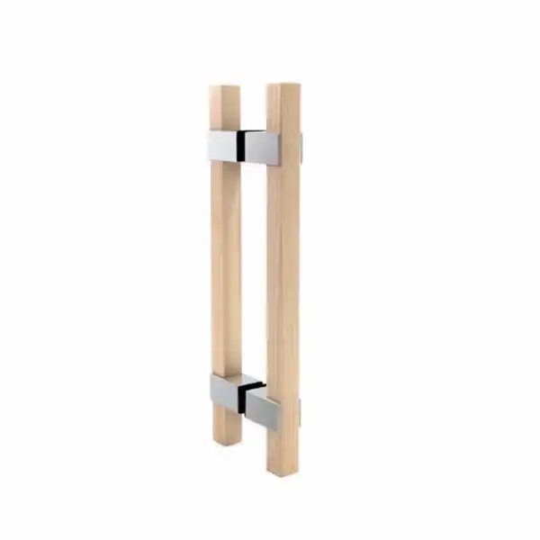 Trehåndtak for badstuedør, blank krom