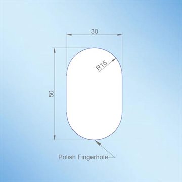 Ovalt fingerhull for glassdør 30x50xR15