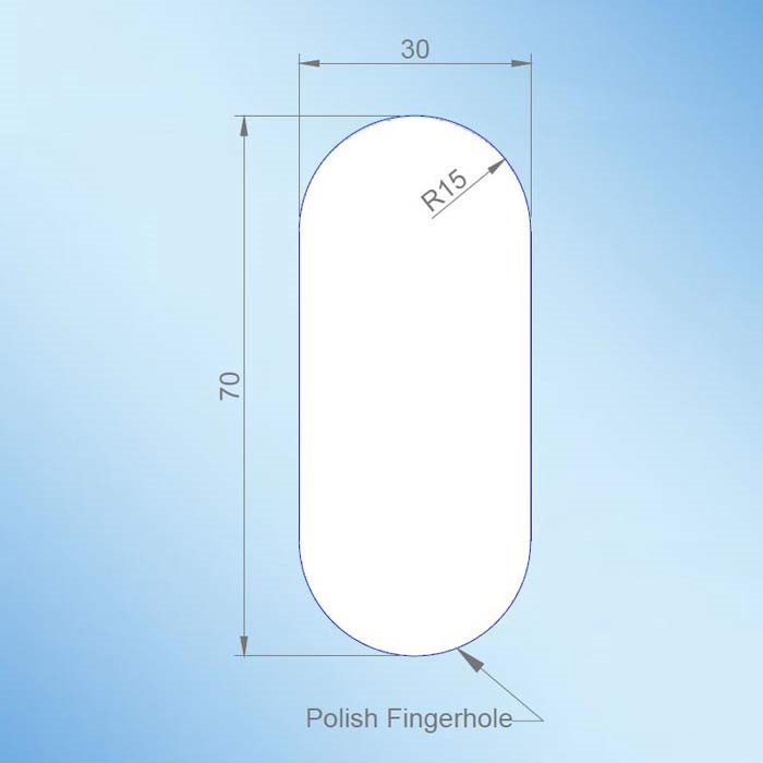 Ovalt fingerhull for glassdør 30x70xR15