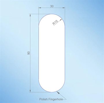 Ovalt fingerhull for glassdør 30x90xR15