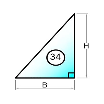 4 mm lavenergiglas trekant med ret vinkel i højre side - Model 34