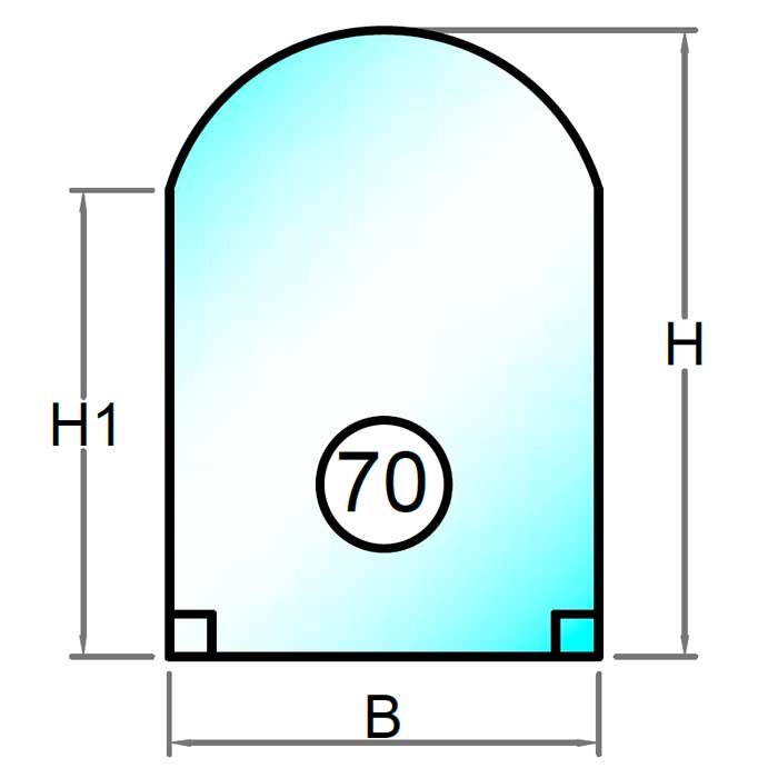 4 mm float glas facon firkant med rund top faldende mod venstre - Model 27