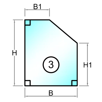 3-lags lavenergi isolerglassrute femkant med skrånende topp som faller til høyre - Model 3
