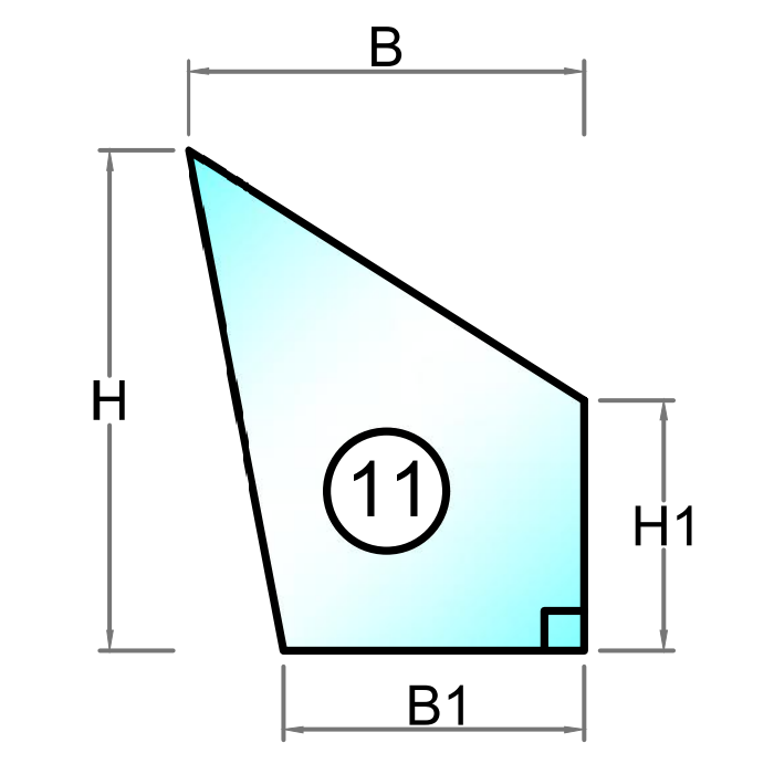 16.76 mm Hærdet og lamineret glas m.pol kant - Firkant med skrå