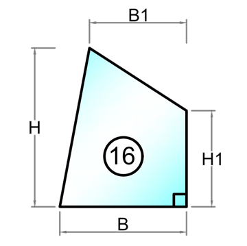 2 lags lavenergi termorude firkant med hærdet glas og rund top faldende mod venstre - Model 27