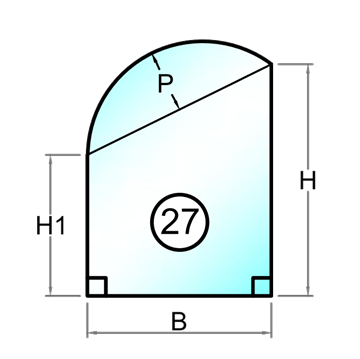 2 lags lavenergi termorude firkant med rund top faldende mod højre - Model 28