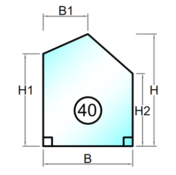 3 mm hærdet glas med granet kant femkantet husgavl - Model 40