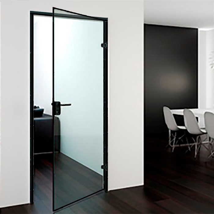 Glassdør - Matt svart kantprofil - M7: 690 x 2090 mm